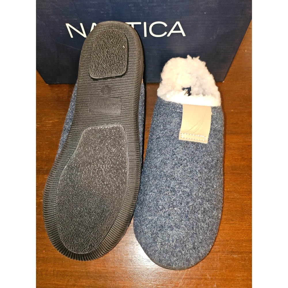 Nautica Mens Scuff Slipper Lunna Navy Cream House Shoes Mens‎ Size 9 New in box